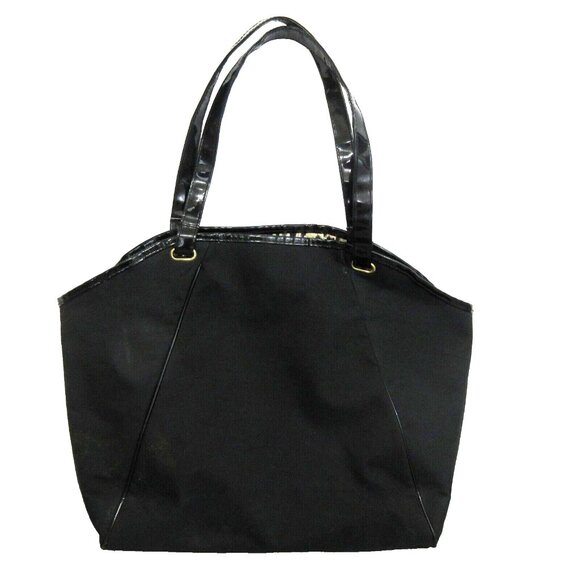 Lancôme Large Elegant Black Fully Lined Tote Bag 13"Wx11"Hx4"D Patent Vinyl Trim - Picture 1 of 8